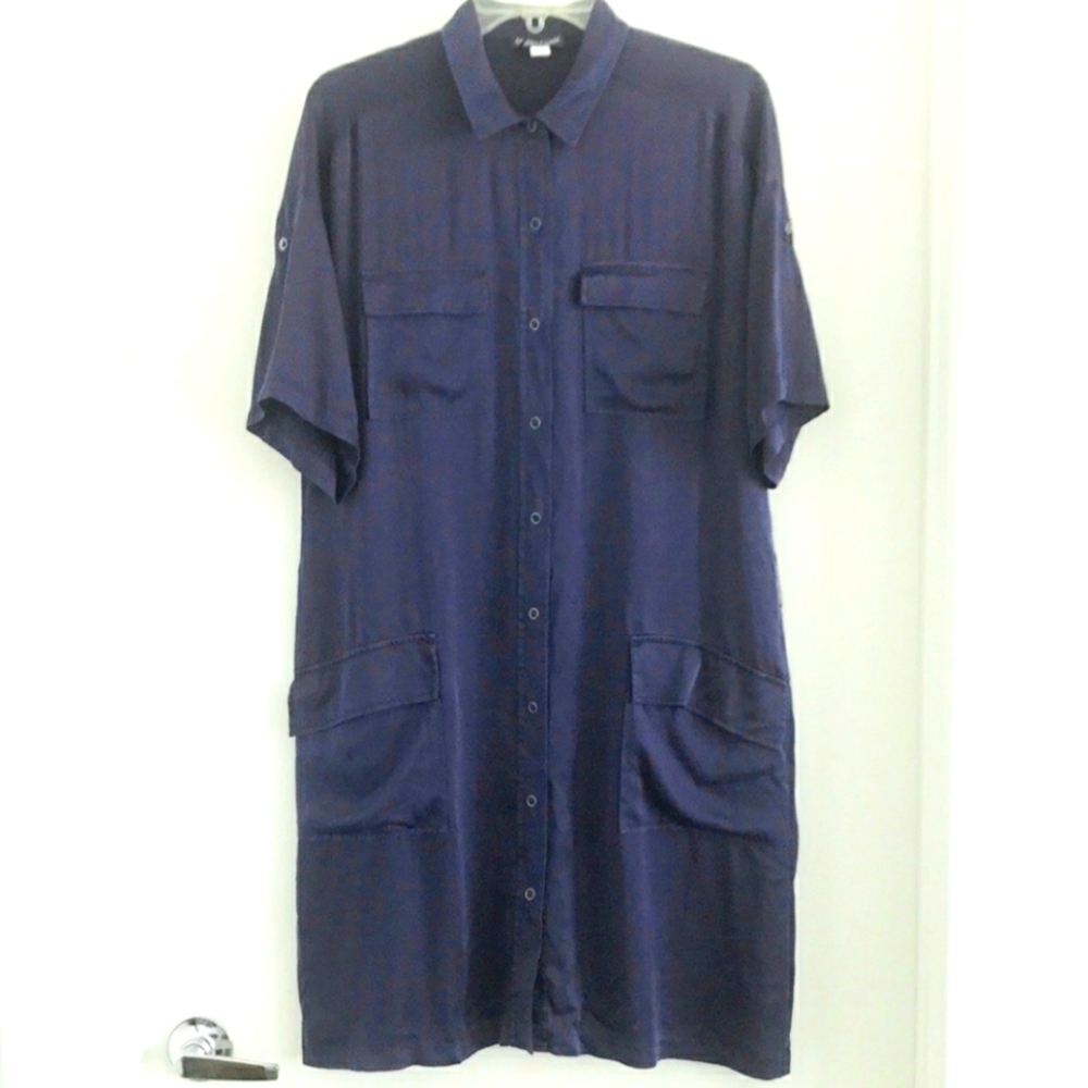 Eileen Fisher Navy Blue Silk Shift Dress S